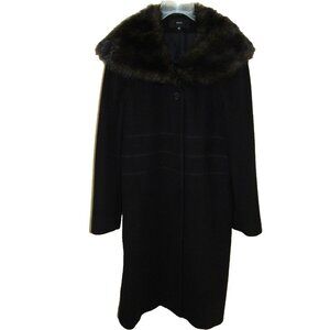 Dale Dressin Black Wool Cashmere Faux Fur Collar Coat Jacket Women's sz 14 USA